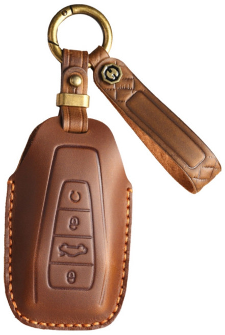 르노 삼성 빈티지 레더 리얼 핸드메이드 가죽 스마트 차 키 케이스 QM SM XM 3 5 6 7 아르카나 그랑 콜레오스, 르노B 브라운