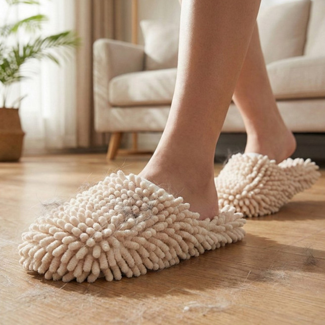 라워스 걸을수록 깨끗 무소음 청소 슬리퍼, 베이지, 1세트