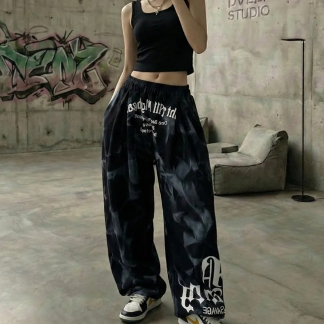 디블리 더티 세비지 와이드팬츠 유니섹스 허리밴딩 밑단스트링 와이드핏 방송댄스 힙합댄스바지