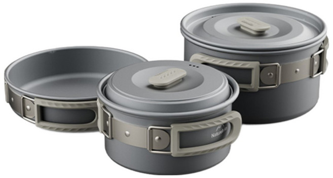 네이처하이크 아웃도어 캠핑 냄비 1.7L + 프라이팬 17.5cm + 냄비 1L 세트, 블랙, 1세트