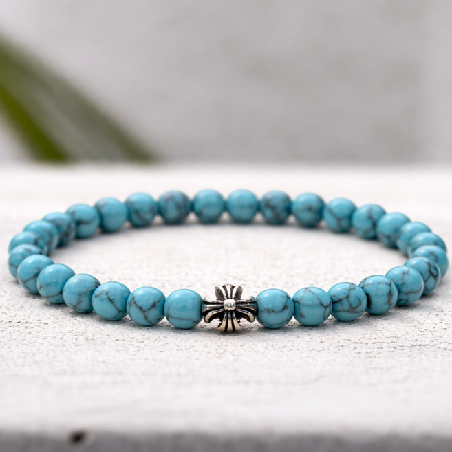 크롬 스타일 터키석 크롬볼 1포인트 6mm 원석 순은 12월 탄생석 팔찌