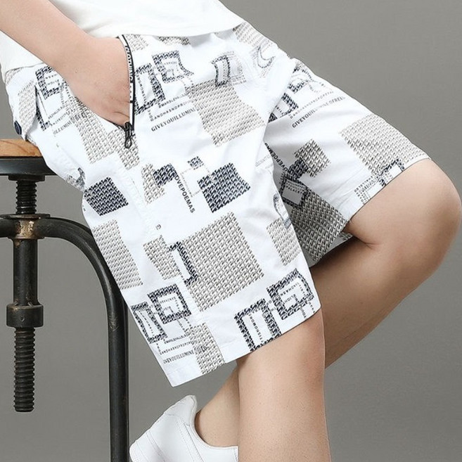 M비즈반바지/남성 패턴 반바지 여름 시원한 밴딩 캐주얼 데일리 바지