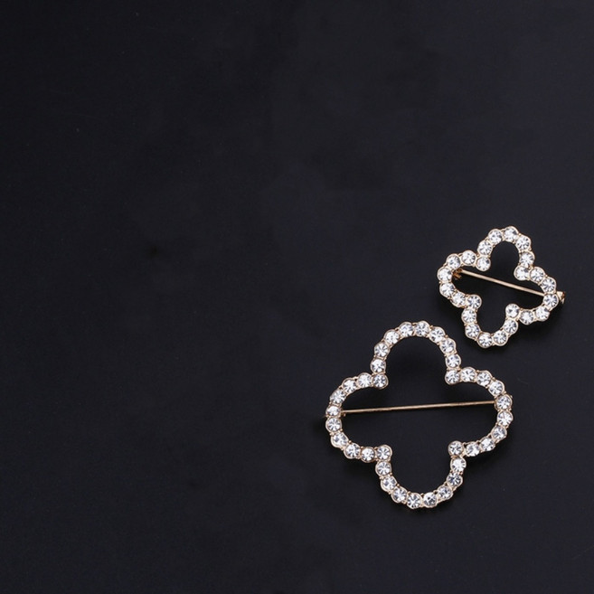 유록 네잎클로버 고급 큐빅 옷핀 브로치 2종 세트