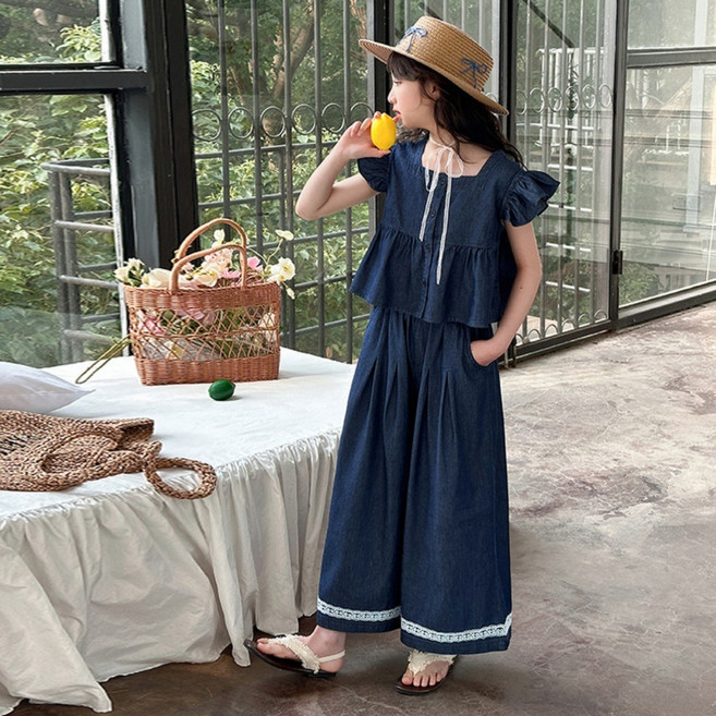 밀크봉봉 초등생 키즈 여아 인기폭발 플라잉 진청 데님 상하세트