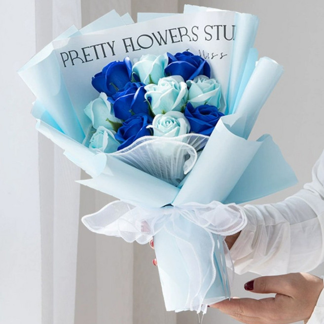 로맨틱 비누꽃 장미 꽃다발 + 쇼핑백 세트 더영흥, 1개, 옵션02