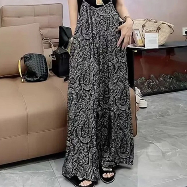 여성바지 멜빵바지 긴바지 오버롤팬츠 페이즐리패턴 와이드핏 데일리 캐주얼 여름 점프수트 ZBW0403 30