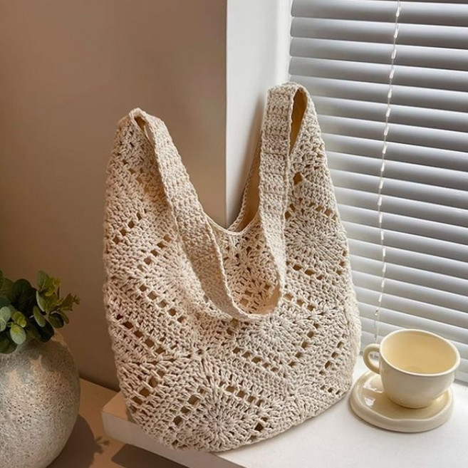 삼송언니 여성 니트 그물 숄더백 손뜨개 그물 가방