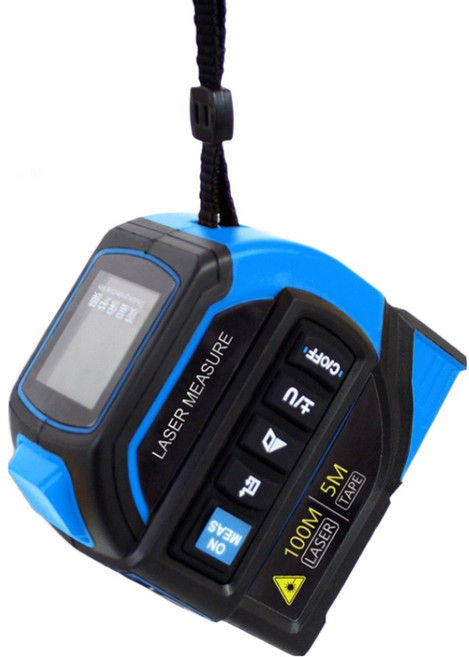 4 in 1 휴대용 스마트줄자 레이저 거리측정기 레이저줄자 레이저레벨기 100M C타입 충전 파랑, 1개