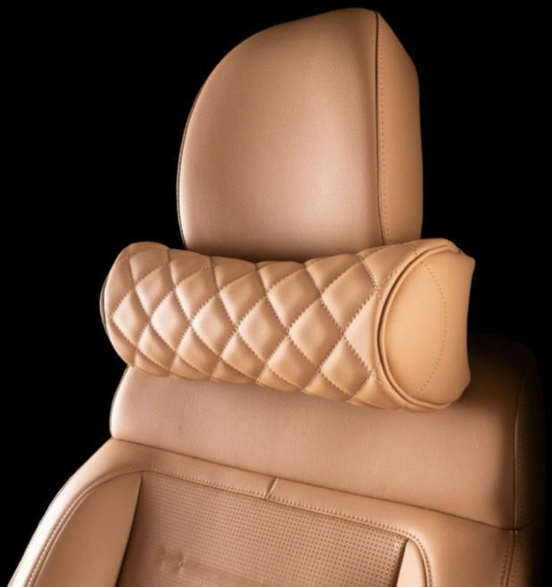 비바카 더블퀄팅 차량용 목쿠션 나파가죽, 1개, 새들브라운