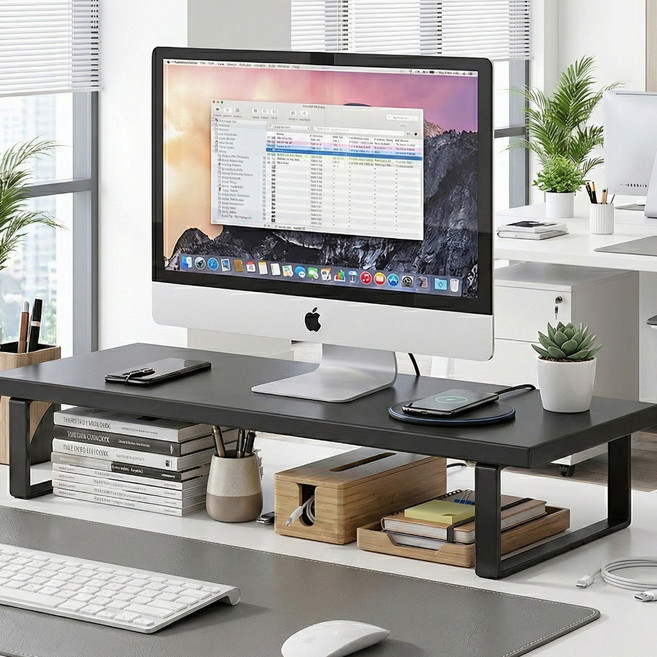 대경마켓 자세교정 목편한 모니터 받침대, 1개, 블랙