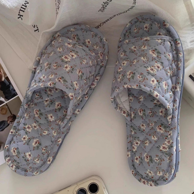 (2개세트) 3중쿠션 고밀도 거실실내화 엘마운틴 면 거실화 실내화 거실 실내 슬리퍼 유치원 어린이집 사무실, 블루 블라썸(남)+블루 블라썸(남), 1개