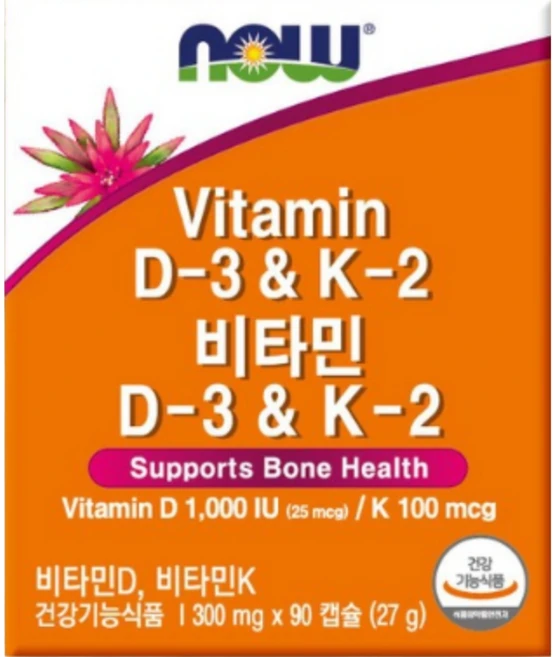나우푸드 비타민D3 & K2 메나퀴논 MK-7 90캡슐 3개월분, 1박스, 90회분 - 쿠팡
