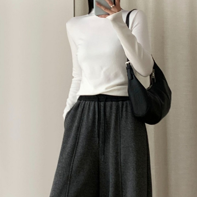 SONOVA 발열 안감 슬림핏 반하이넥 긴팔 티셔츠 여성용 기본 이너 상의