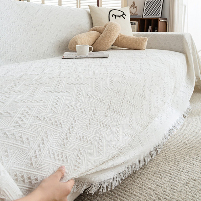 인생소품 쇼파커버 소파 담요 침대 베드러너 다용도 패브릭, 1개, 화이트