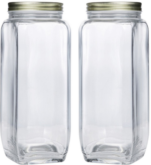 아트웨어 글라스 사각유리용기 2000ml 2P 잼병 유리저장병, 2L, 2개