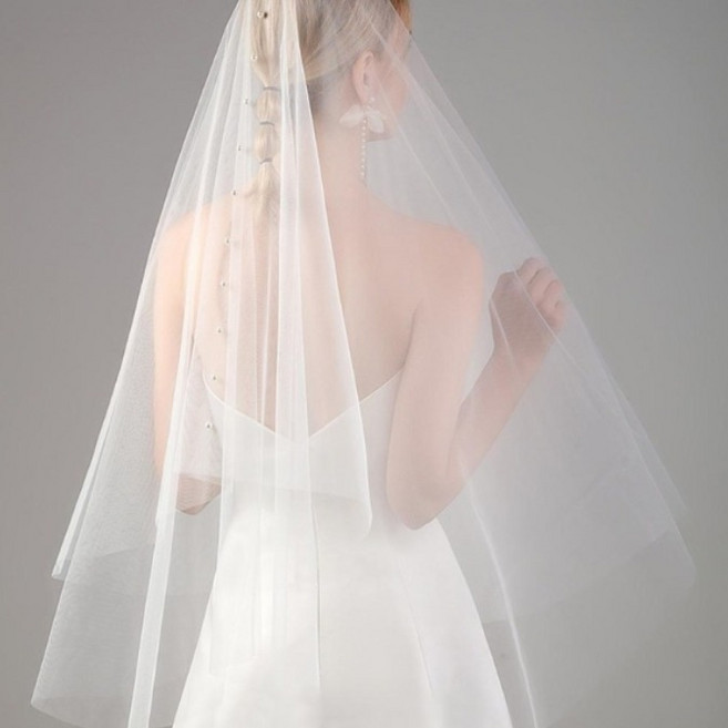 엘블랑꼬 미들 진주 베일 셀프웨딩 면사포 빗핀 진주 장식 브라이덜샤워 소품