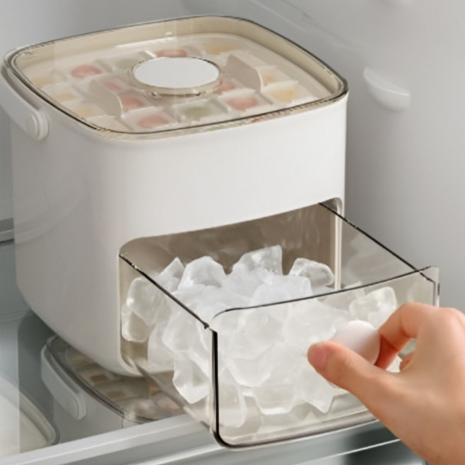 유량 서랍형 푸쉬 아이스 트레이 보관함, 화이트, 1세트