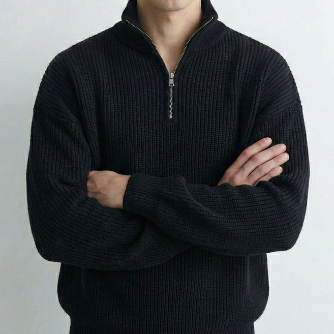 비상루트 남성 반집업 니트 미드넥 하프지퍼 루즈핏 드롭숄더 데일리 스웨터