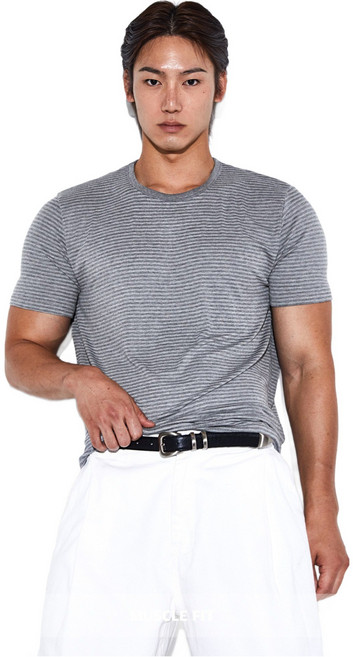 알브이디 핀 스트라이프 크롭 머슬핏 반팔티(2color)