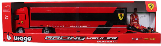브라고 1:43 F1 수송트럭 + 머신 세트 페라리 SF24 16번 샤를 르끌레르, 1개, 레드
