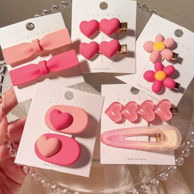 예쁜 핑크 머리핀 귀여운 앞머리 집게핀 여성용 헤어 액세서리