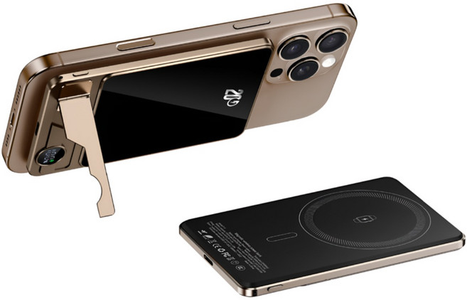 루비크 초슬림 초경량 맥세이프 보조배터리 고속 무선 3 in 1 애플워치 에어팟 충전 0.8cm, 10000mAh, 골드 티타늄, 1개