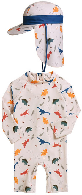 삐까부 쥬라기 우주복 래시가드 플랩캡 모자 세트 아기 수영복