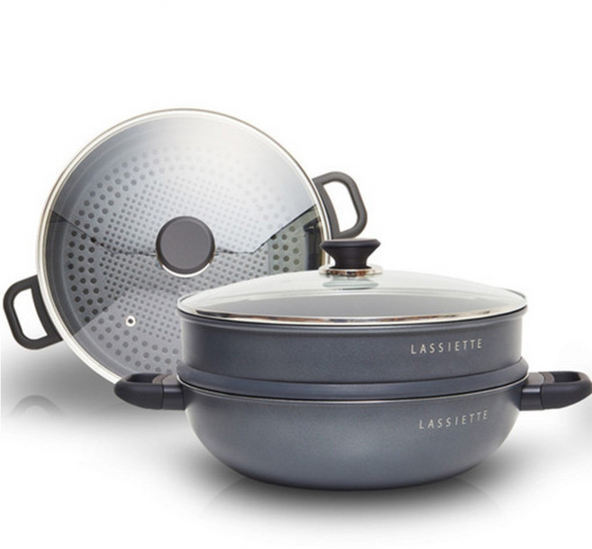칸 통5중 코팅 대형 인덕션 찜솥 찜냄비 만두 찜기세트, 1개, 칸 양수웍&찜기 세트 30cm