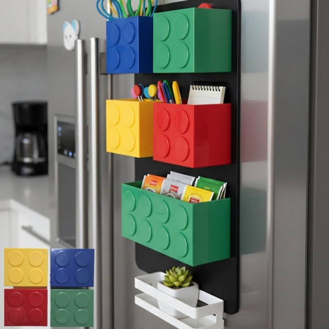 모던시스터즈 현관문 냉장고 자석 수납함 레고 컬러 블럭 수납장 리모컨정리, 혼합4종, 1개
