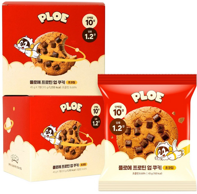 [당 1g대] 플로에 프로틴업 단백질 쿠키 초코칩, 1박스, 315g