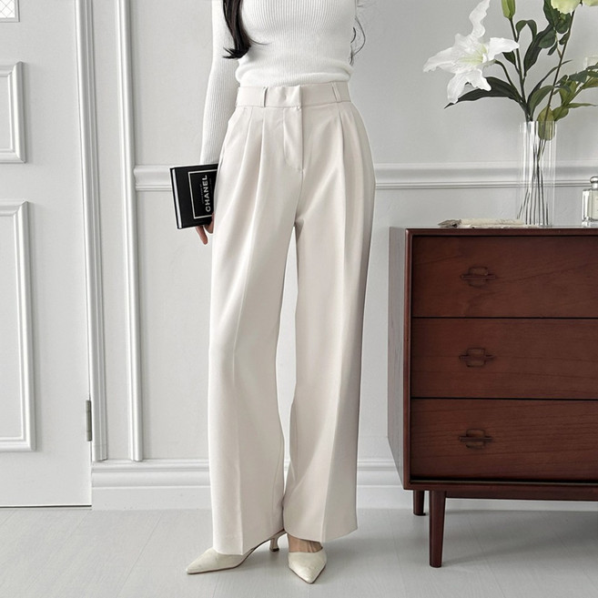 여자 여성 사계절 링클프리 투핀턱 와이드 스판 슬랙스 4컬러 AJL001