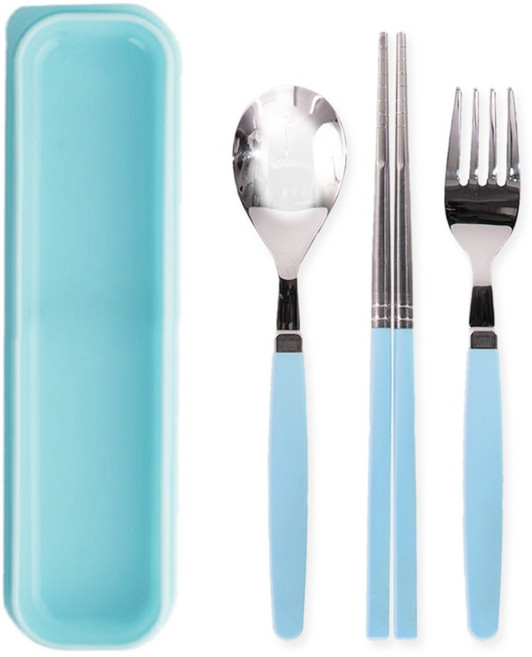 라온누리 아동 파스텔 케이스 휴대용 도시락 수저세트, 파랑(케이스), 파랑(숟가락, 젓가락, 포크), 케이스 + 숟가락 + 젓가락 + 포크, 1개