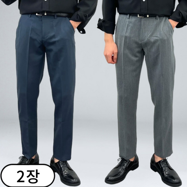 [1+1] 2장묶음 이브 남자 슬랙스 빅사이즈 구김없는 링클프리 옆밴딩 테이퍼드 슬랙스 4color (3716-2)