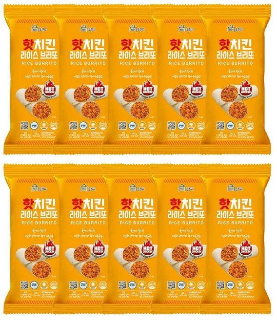 [담짜몰/한정특가] 담짜 브리또 핫치킨 라이스 브리또 143g식사대용아침식사냉동식품간편식, 10개, 143g