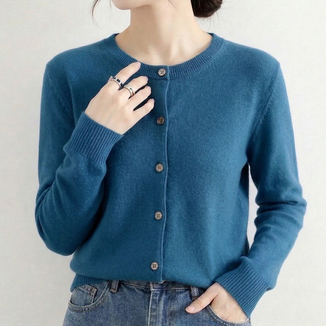 여성 봄 가을 심플 라운드 니트 가디건