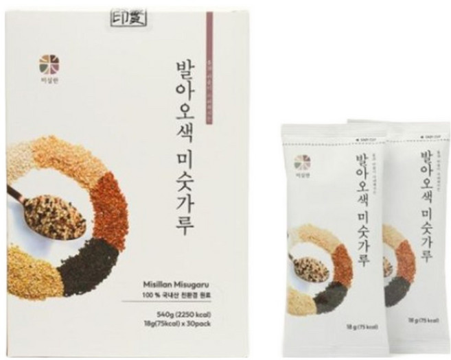발아오색 미숫가루 무설탕 곡물선식 - 미실란 통곡물 개별포장 540g 30포, 3박스