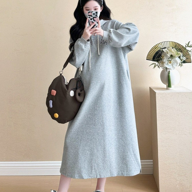 디한스 임산부 캐주얼 봄가을 편안한 후드원피스