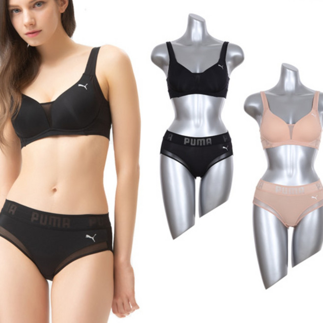 [인기재입고] 푸마 여성 얼티밋핏 브라팬티 4종세트(베이지+블랙)