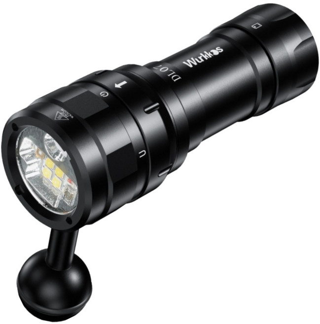 Wurkkos DL07 다이빙 손전등 5300-5700k 3000루멘 26650 스킨스쿠버 장기항속 사정거리 77m 스노클링 IPX8 USB 수중탐사 유니버설 조인트 있음, 1개, 블랙