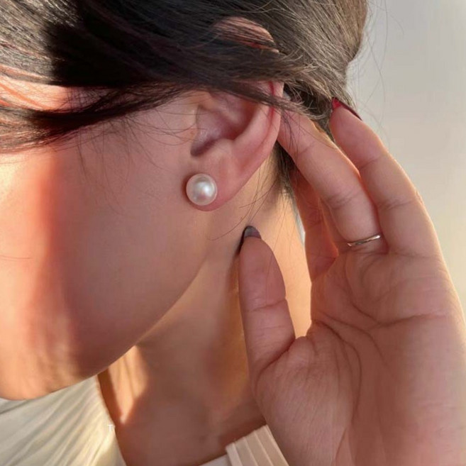 Seon Hyang 선향 납작 왕 진주펄 귀걸이 은침 925