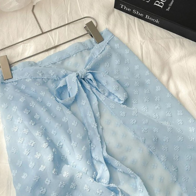 하이유니 [감성한겹] 플로랄 자수포인트 레이스 시스루 레이어드 랩 스커트