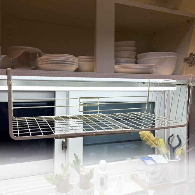 TLB 키친 슬라이딩 길이조절 무타공 선반 싱크대 상부장 정리대, 1개, 아이보리