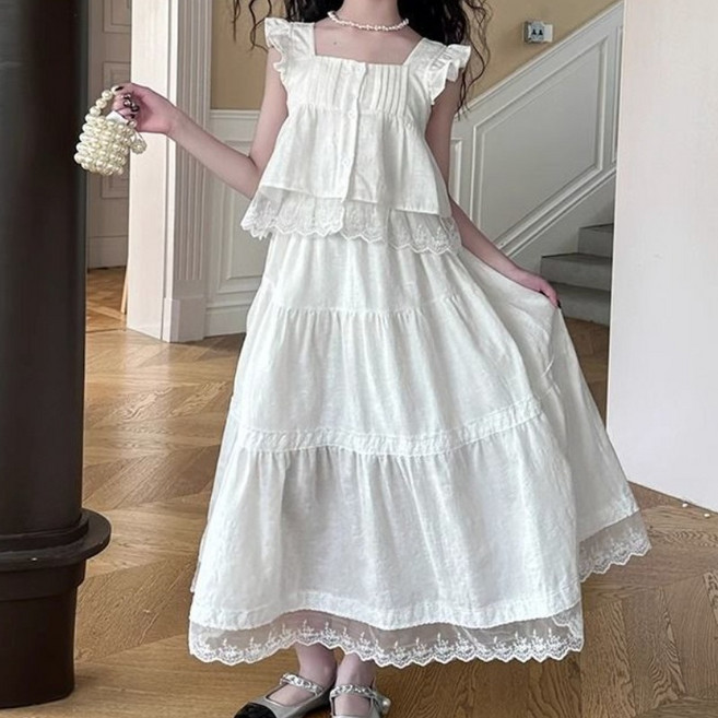 Toruva어린이 우아한 레이어드 민소매 원피스 상큼한 사랑스러운 디자인14세 이상