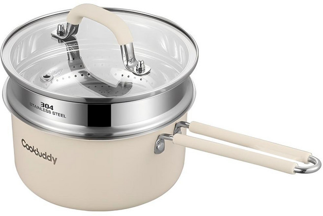 CookBuddy 304 스텐 찜기 이유식 냄비 인덕션 미니찜기 냄비, 1개, 유백색, 16cm