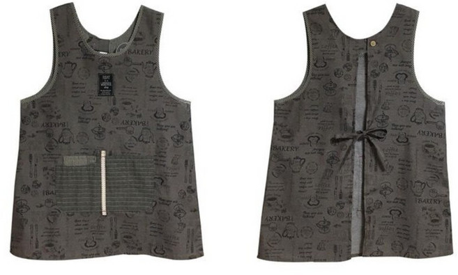 컨츄리아이템 원더풀데이 커피 빵 일러스트 원피스형 앞치마 3color, 1개, 브라운