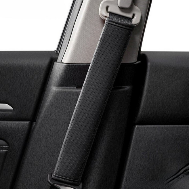 수아즈 자동차 안전벨트 커버 목쓸림 방지 가죽 쿠션, 2개, 블랙