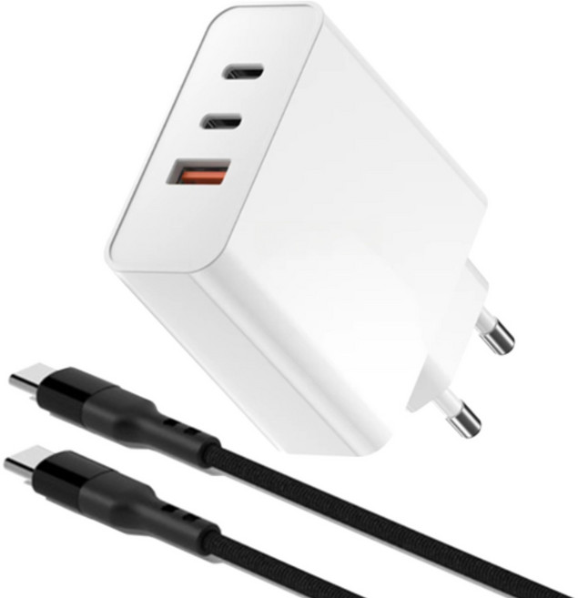 시미 65W 3포트 PD3.0 PPS QC4.0 멀티 초고속충전기 + C타입 초고속충전케이블 2m 세트, 1개, 화이트