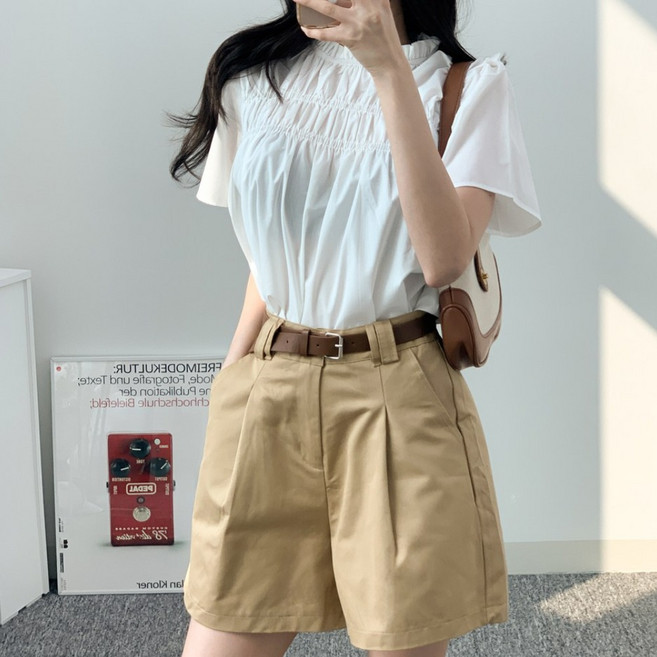 소유진 여성용 벨트세트 핀턱 4부 반바지 올데이 편한반바지