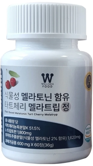 웰니스푸드 수명 영양제 유도제 타트체리 알약 60g 식물성 멜라토닌 2mg 2개월 4개월 6개월, 1개, 60정 - 쿠팡
