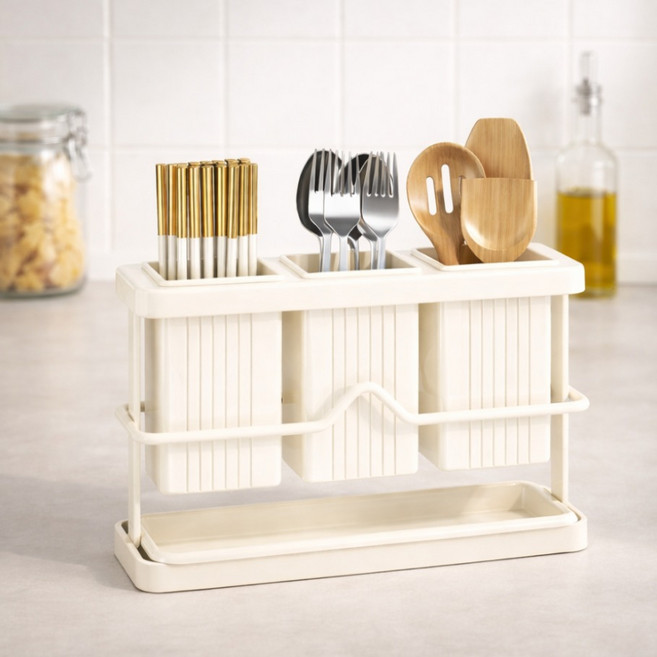 루미베로 물빠짐 수저통 식기 꽂이, 1개, 베이지